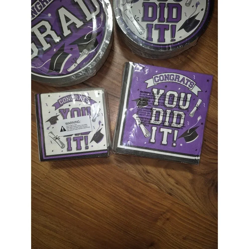Gatherfun Graduation Party Supplies Dinnerware Set Purple Disposable Plate s32